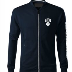 Zipper, blå med hvid skrift